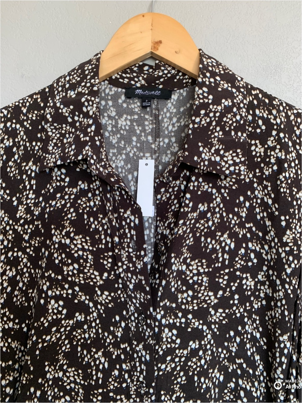 Madewell Ruched Midi Shirtdress in Bridgette Spots Brown Long Sleeve Size 2 NWT - Picture 5 of 17